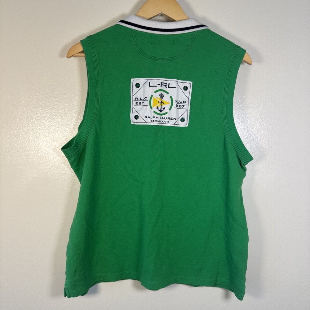 Lauren Ralph Lauren Active Womens Sz‎ XL Green Polo Sleeveless Crest Yacht Club